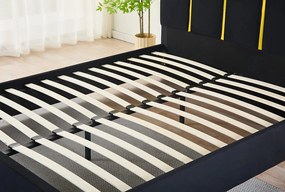 Pat Tapitat Catifea Negru 160x200 cm cu Somiera si Saltea  Inclusa ,   Cod LB-214