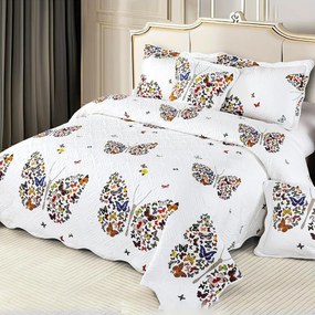 Cuvertură bumbac 100%, alb cu fluturi colorați, 5 piese, 230x250 cm, CB381