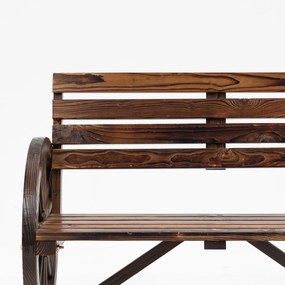 Outsunny Banc de grădină cu design de roată de căruț, pentru 2 persoane, lemn natural, maro închis, 105,5 x 56 x 79cm | Aosom Romania
