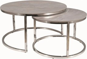 Set 2 masute cafea PORTAFINO B, gri cu efect de marmura/crom, ceramica