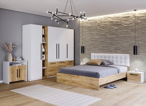 Set Mobilier Dormitor Complet Timber Tapiterie Alba - Configuratia 7