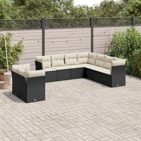 3249675 vidaXL Set mobilier de grădină cu perne, 9 piese, negru, poliratan