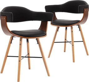 vidaXL Scaune de bucătărie, 2 buc, negru, piele ecologică, lemn curbat