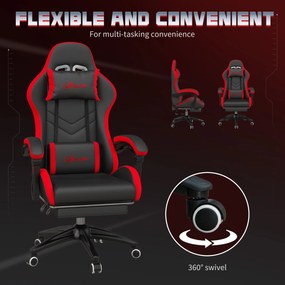 Vinsetto Scaun Gaming cu Înălțime Reglabilă și cu Spătar Rabatabil, 65x65x121-129 cm, Negru | Aosom Romania