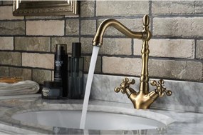 Baterie lavoar Inter Ceramic Algara dubla comanda bronz periat pipa pivotanta