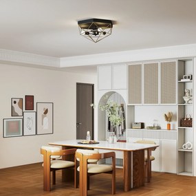 HOMCOM Lampă de Tavan Stil Industrial Geometrică cu 3 Suporturi E27 pentru Becuri LED, Negru și Auriu | Aosom Romania