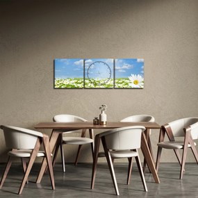 Tablou cu luncă înflorită cu margarete (cu ceas) (90x30 cm)