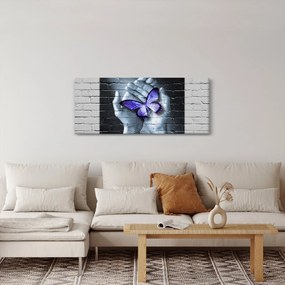 Tablou - Fluture violet pe perete (120x50 cm)