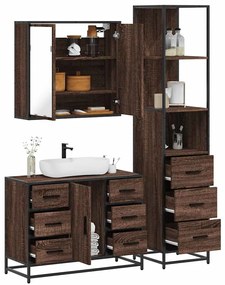 vidaXL Set mobilier de baie, 3 piese, stejar maro, lemn prelucrat