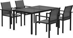 Outsunny Masă de grădină exterioară cu 4 scaune empilabile, blat din sticlă securizată 140 cm, negru | Aosom Romania