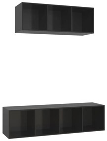 Set de dulapuri TV, 2 piese, negru extralucios, PAL 1, negru foarte lucios