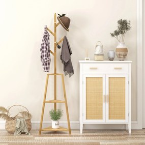 HOMCOM Suport pentru haine din bambus, stand pentru haine cu 8 cârlige și 3 rafturi 46 x 46 x 175 cm natural | Aosom Romania