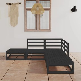 3075498 vidaXL Set mobilier de grădină, 5 piese, negru, lemn masiv de pin