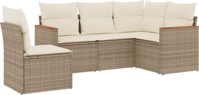 vidaXL Set canapele de grădină cu perne, 5 piese, bej, poliratan