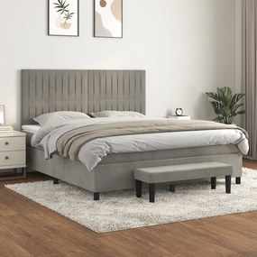 3137977 vidaXL Pat box spring cu saltea, gri deschis, 180x200 cm, catifea