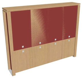 Dulap înalt Verno+ S 260 x 46 x 210 cm, uși combinate, stejar deschis / roșu