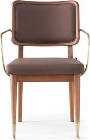 Scaun lemn masiv nuc Angelo Brațe Auriu/ Set 2 buc, 57 × 62 × 88 cm