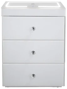 Noptieră inteligentă multifuncțională, din sticla tip oglindă, 3 sertare, LED-uri tactile, 3 tipuri de culoare, încărcare fără fir si USB, Difuzor Bluetooth, sticla securizata, 40x40x60 cm, Alb