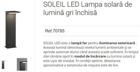 Stalp LED solar iluminat exterior ambiental IP54 SOLEIL