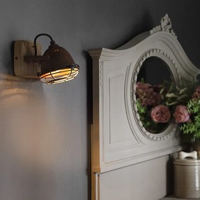 Spotlight industrial inclinabil maro ruginiu cu lemn - Gina