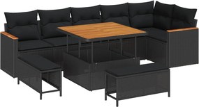 vidaXL Set de canapele pentru grădină cu pernă 9 pcs Negru Rattan poli