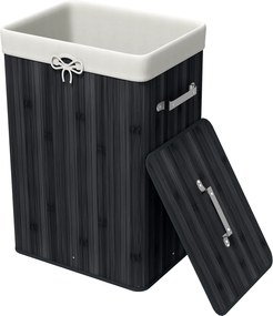 HOMCOM Coș de rufe, cutie rufe, colector de rufe cu capac, sac din pânză, bambus, pliabil, 72L, Negru 40 x 30 x 60 cm | Aosom Romania