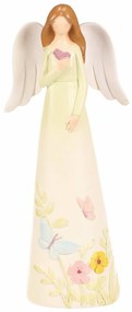 Decorație figurină înger cu flori, galben, 9 x 6 x21, poliresină