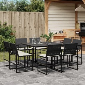 3295063 vidaXL Set mobilier de grădină cu perne, 9 piese, negru, poliratan