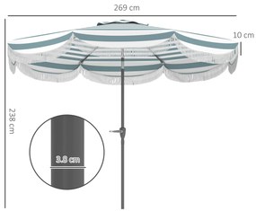 Outsunny Umbrelă de grădină 2,7 m, umbrelă de exterior inclinabilă UPF 30+ cu manivelă, 8 baleiene, albastru clar și alb | Aosom Romania