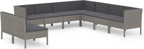 vidaXL Set mobilier de grădină cu perne, 9 piese, gri, poliratan