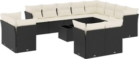 vidaXL Set mobilier de grădină cu perne, 13 piese, negru, poliratan