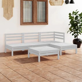 3082633 vidaXL Set mobilier de grădină, 5 piese, alb, lemn masiv de pin