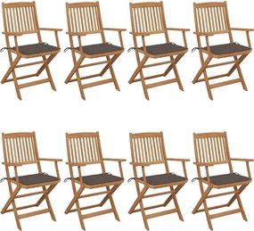vidaXL Scaune de grădină pliabile cu perne, 8 buc., lemn masiv acacia