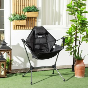 Outsunny Scaun balansoar de camping, pliabil, spătar reglabil, cadru de aluminiu, 54 x 100 x 101cm, Negru | Aosom Romania