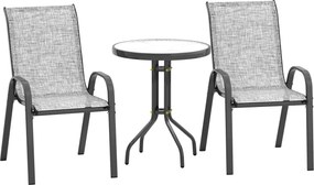 Outsunny Set Mobilier de Grădină din 3 Piese cu Scaune Suprapozabile și Masă din Sticlă, 54x71x93 cm, Gri Închis | Aosom Romania