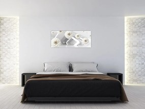 Tablou abstract cu flori albe (120x50 cm)