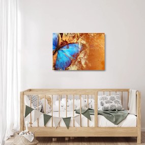 Tablou pe sticlă - Fluture albastru (70x50 cm)