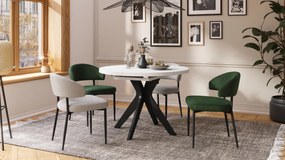 Mazzoni RENZO Alb/picior negru - MASĂ ROTUNDĂ Ø110 EXTENSIBILĂ PÂNĂ LA 180 cm | PENTRU BUCĂTĂRIE SUFRAGERIE LIVING RETRO