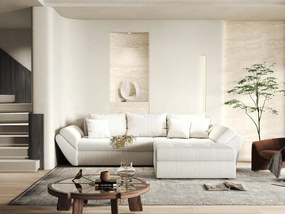 Colțar extensibil dumonde cu ladă de depozitare si sezut confortabil din spuma high-density, Loana Zoom Crem II 270x185 cm