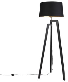 Lampă de podea cu trepied cu abajur din bumbac negru cu auriu 50 cm - Puros