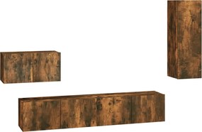 vidaXL Set dulapuri TV, 4 piese, stejar fumuriu, lemn prelucrat