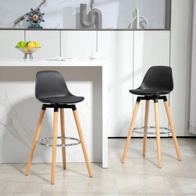 HOMCOM Set 2 Scaune de Bar Moderne din Piele Ecologică, Scaune Înalte de Bucătărie, Negru | Aosom Romania