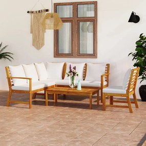 3057770 vidaXL Set mobilier de grădină cu perne crem, 5 piese, lemn de acacia