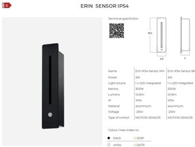 Spot LED incastrabil scari exterior cu senzor de miscare IP54 ERIN alb