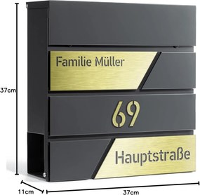 CPG10 - Cutie postala personalizata, gravata, cutie de scrisori, metalica, stil industrial - Gri Antracit - Auriu