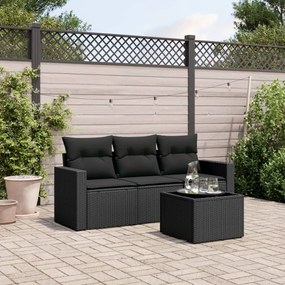 3251002 vidaXL Set mobilier de grădină cu perne, 4 piese, negru, poliratan