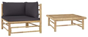 313152 vidaXL Set mobilier de grădină, 2 piese, perne gri închis, bambus