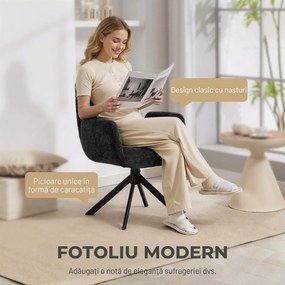 HOMCOM Fotoliu Rotativ pentru Dormitor, Material Textil cu Aspect de In și Picioare Înclinate din Oțel, Negru | Aosom Romania