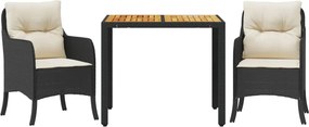 vidaXL Set mobilier de grădină cu perne, 3 piese, negru, poliratan
