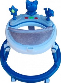 Premergator reglabil in 6 trepte de inaltime NOVOKIDS™ Happy Kitty, Cu melodii, Pliabil, Max 20 kg, Roti silentioase, Model Pisicuta, Albastru